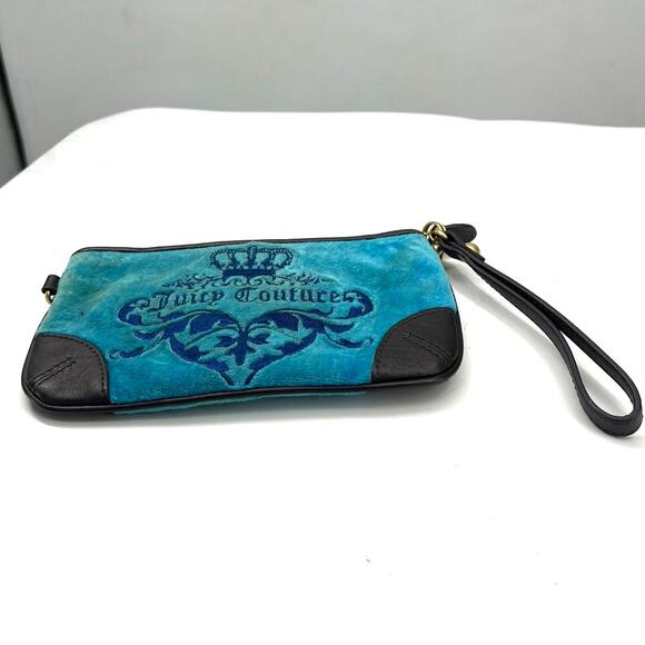 Vintage Y2k K 2000 velour Juicy Couture crown logo embroidered Wristlet Wallet - Picture 2 of 6